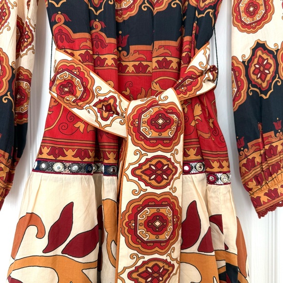 FARM Rio Ainika Tiles Belted Midi Dress, Cream/Red, NWT - Picture 11 of 15